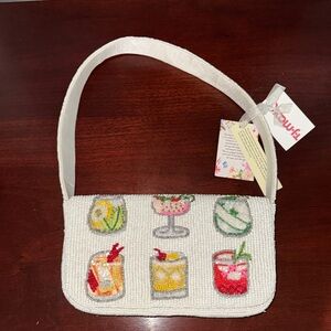 White Beaded Shoulder Bag with Colorful Cocktail Motifs